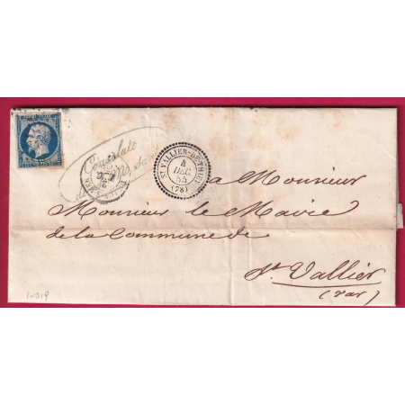 N°14 PC ST VALLIER DE THIEY VAR CAD TYPE 22 CONSULAT ROYAUME DE SARDAIGNE TOULON LETTRE