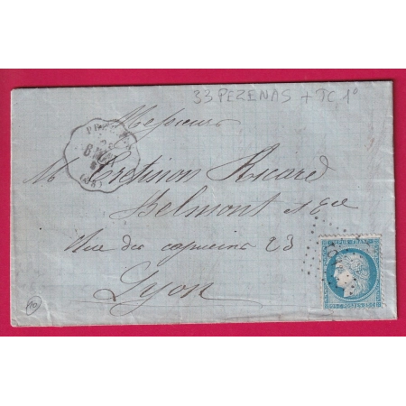 N°60 CONVOYEUR STATION PEZENAS HERAULT POUR LYON LETTRE COVER
