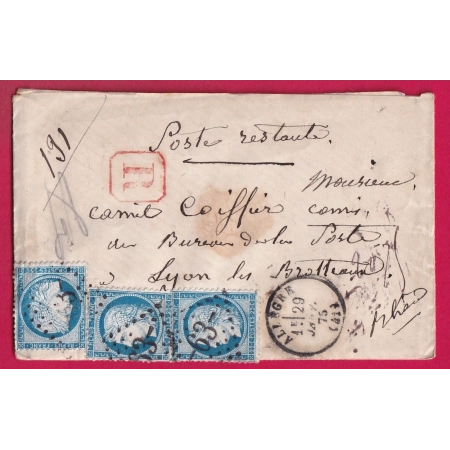 N°60 PAIRE + UN GC 63 ALLEGRE HAUTE LOIRE CAD TYPE 16 POUR LYON RHONE LETTRE COVER