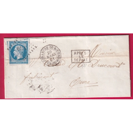 N°14 PC VILLEFRANCHE DE ROUERGUE APRES LE DEPART SPECIAL AVEYRON POUR DRUCOURT EURE 1861 LETTRE