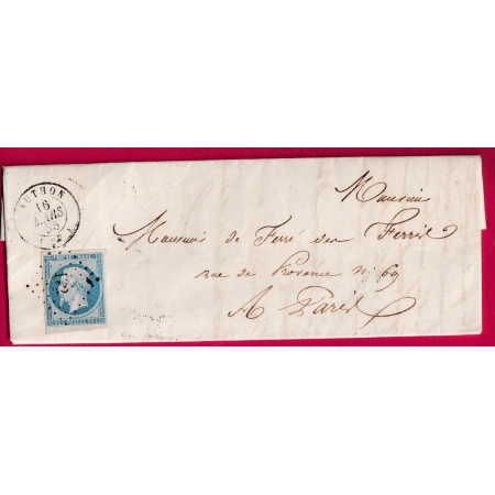 N°14 PETIT BDF BLEU LAITEUX PC 172 AUTHON EURE ET LOIR POUR PARIS LETTRE COVER