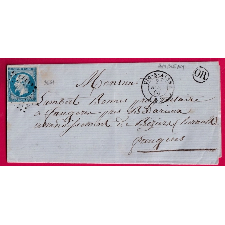 N°14 TTB PC 3561 VIC SUR AISNE OR AMBLENY POUR FAUGERES HERAULT LETTRE COVER