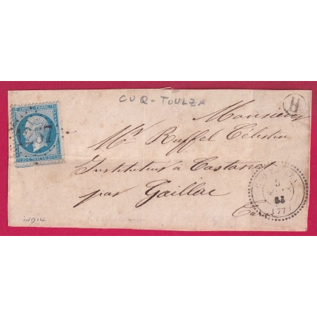N°22 GC 1257 CUQ TOULZA TARN CAD TYPE 22 POUR GAILLAC DEVANT DE LETTRE COVER