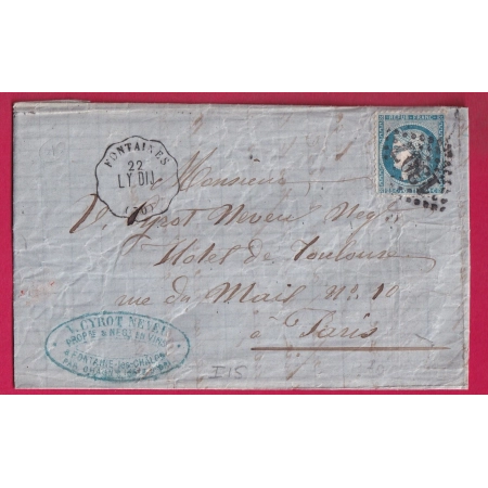 N°60 CONVOYEUR STATION FONTAINES SAONE ET LOIRE INDICE 15 POUR PARIS LETTRE COVER