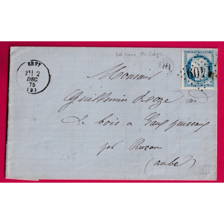 N°60 GC 1409 ERVY AUBE CAD TYPE 16 OR LA RUE DE LAPS DAVREY POUR AUXON LETTRE COVER