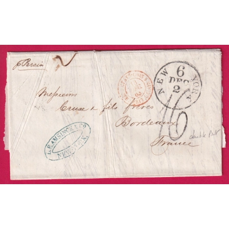 LETTRE DE NEW YORK USA 1863 DOUBLE PORT TAXE 16 SHIP PERSIA POUR BORDEAUX LETTRE COVER