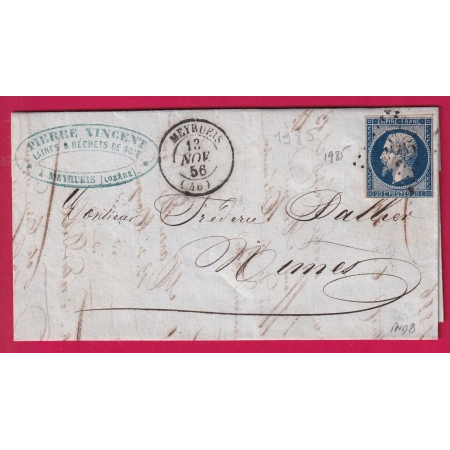 N°14 BLEU NOIR PC 1985 MEYRUEIS LOZERE POUR NIMES LETTRE COVER