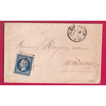 N°14 TTB BLEU NOIR PC 352 BELLEGRADE EN MARCHE CREUSE POUR MAINSAT TYPE 22 AU DOS LETTRE COVER