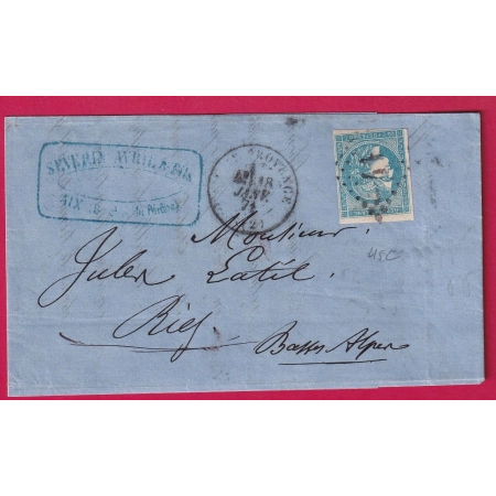 N°45C BLEU CLAIR GC 41 AIX EN PROVENCE BOUCHES DU RHONE POUR RIEZ BASSES ALPES LETTRE COVER