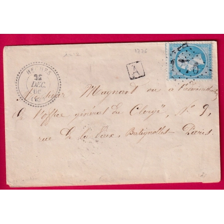 N°22 GC 1776 HECHES HAUTES PYRENEES CAD TYPE 22 BOITE URBAINE A POUR PARIS LETTRE COVER