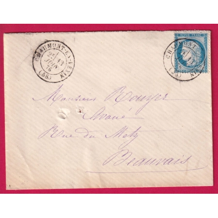 N°60 CAD TYPE 17 CHAUMONT EN VEXIN OISE POUR BEAUVAIS LETTRE COVER