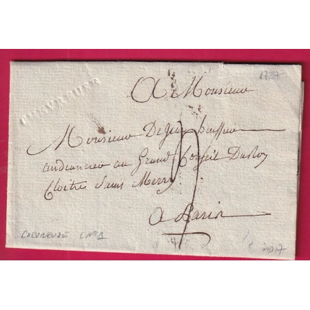MARQUE A SEC CHEVREUSE SEINE ET OISE 1787 POUR PARIS LENAIN N°1 INDICE 17 LETTRE COVER