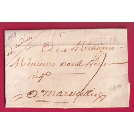 MARQUE LODEVE HERAULT MANUSCRIT 1769 + TAMPON LENAIN N°1 +2 POUR MARSEILLE LETTRE COVER
