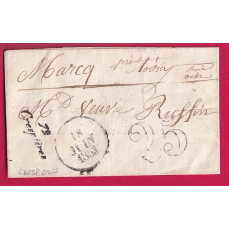 CURSIVE 72 CRESPIERES SEINE ET OISE 1853 POUR MARCQ PRES THOIRY INDICE 13 LETTRE COVER