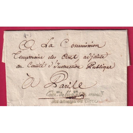 FRANCHISE COMMISSION ORGANISATION DU MOUVT DES ARMEES DE TERRE EN VERT PARIS 3 1795 LETTRE COVER