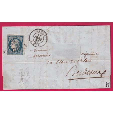 N°4 BLEU FONCE PC 1727 LILLE NORD SIGNE CALVES POUR BORDEAUX LETTRE COVER
