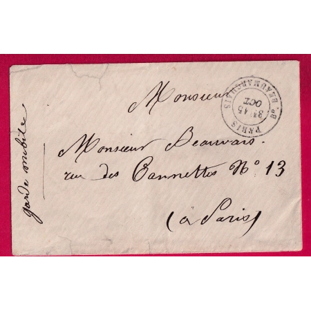 PARIS GARDE MOBILE BD BEAUMARCHAIS 15 OCTOBRE 1870 POUR PARIS LETTRE COVER