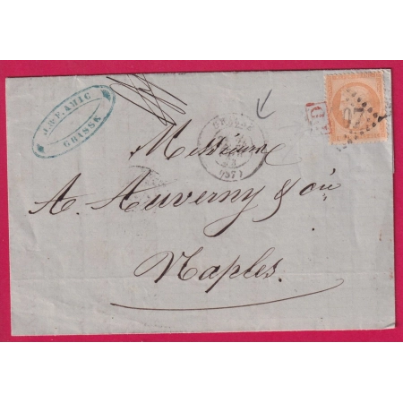 N°38 GC 1707 GRASSE ALPES MARITIMES POUR NAPLES NAPOLI ITALIE ITALIA LETTRE
