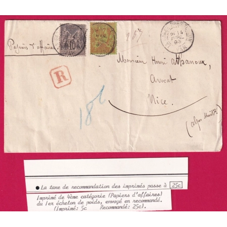N°89 96 PAPIERS AFFAIRES RECOMMANDE LA GARDE FREINET VAR 1893 POUR NICE AU DOS NICE ARRIVEE ALPES MARITIMES LETTRE