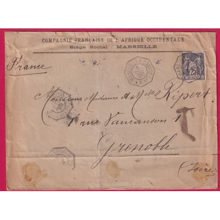 N°97 AMBULANT MARITIME MARSEILLE A LOANGO L M N°2 1897 DEPART DAKAR SENEGAL POUR GRENOBLE COVER