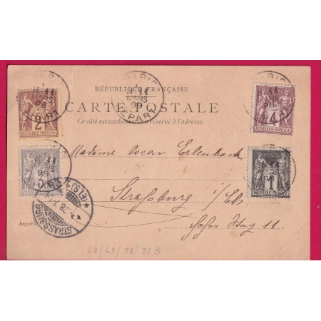 N° 83 85 87 88 PARIS DEPART 1898 POUR STRABOURG BAS RHIN ALSACE LORRAINE ALLEMAGNE LETTRE COVER
