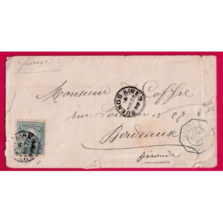 POSTE MARITIME LIGNE J PAQUEBOT FRANCAIS N°6 1889 ARGENTINE N°59 POUR BORDEAUX GIRONDE LETTRE