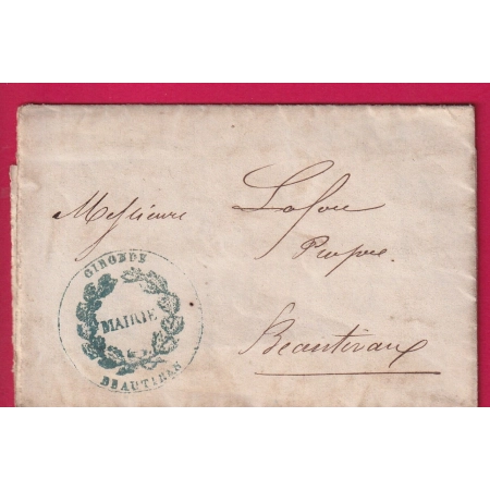 FRANCHISE MAIRIE DE BEAUTIRAN GIRONDE POUR BEAUTIRAN 1876 LETTRE COVER