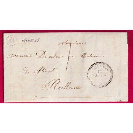 CAD TYPE 22 REILLANNE BASSES ALPES BOITE RURALE B VACHERES TAXE LOCALE 1 1856 LETTRE COVER