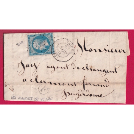 N°14 PC 3549 VEYRE PUY DE DOME BOITE RURALE F LES MARTRES DE VEYRE POUR CLERMONT FERRAND LETTRE COVER FRANCE