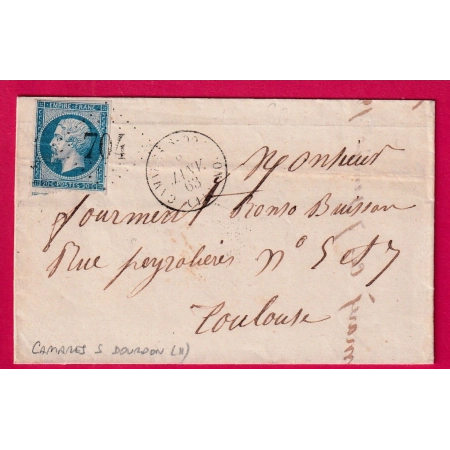 N°14 GC 704 CAMARES SUR DOURDON AVEYRON POUR TOULOUSE LETTRE COVER FRANCE