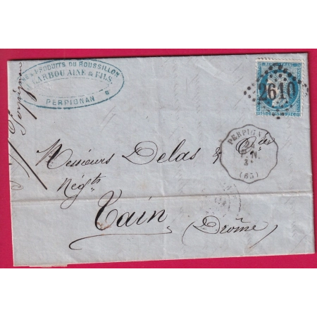 N°60 CONVOYEUR STATION PERPIGNAN PYRENEES ORIENTALES POUR TAIN DROME BEAU TEXTE LETTRE COVER