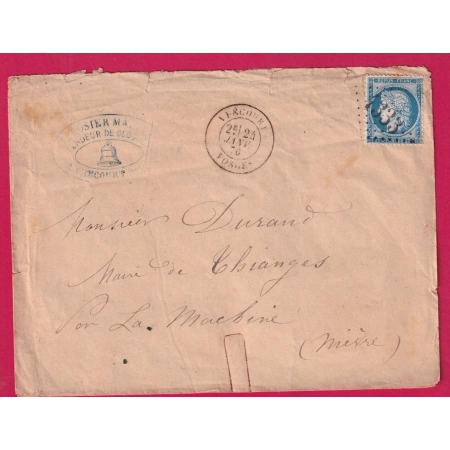 N°60 GC 4333 CAD TYPE 18 VRECOURT VOSGES POUR LA MACHINE NIEVRE CACHET PUB ILLUSTRE CLOCHE LETTRE COVER