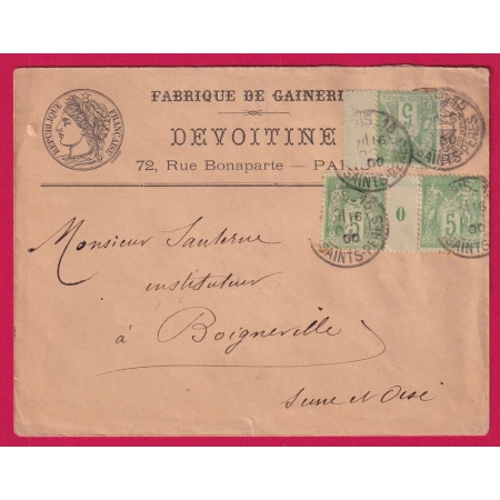 N°102 MILLESIME 0 PARIS R ST PERES POUR BOIGNEVILLE LETTRE COVER