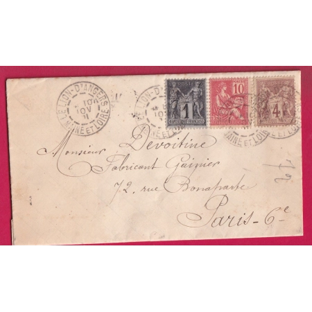N°83 88 116 MIXTE SAGE MOUCHON 1901 LE LION D'ANGERS MAINE ET LOIRE POUR PARIS LETTRE COVER