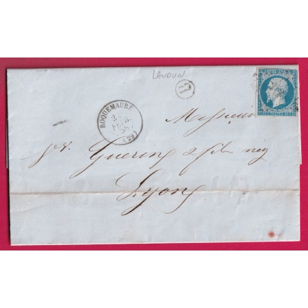 N°14 PC 2725 ROQUEMAURE GARD BOITE RURALE B LAUDUN POUR LYON LETTRE COVER