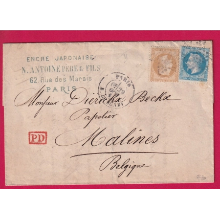 N°28 + 29 VARIETE A LA CORNE PARIS ETOILE 5 R DE BONDY POUR MALINES BELGIQUE SIGNE CALVES LETTRE COVER