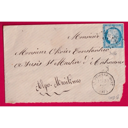 N°60 GC3586 ST ETIENNE MONT ALPES MARITIMES CAD TYPE 16 POUR ST MARTIN D'ANTRAUNES INDICE 18 LETTRE COVER