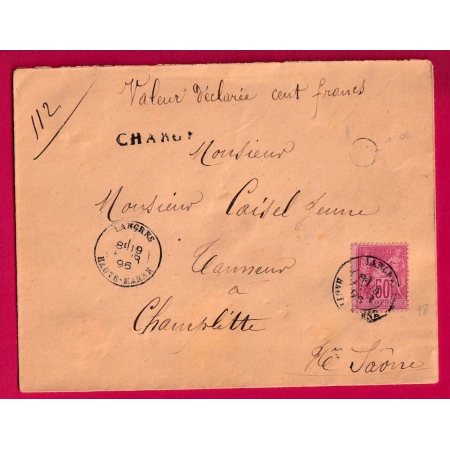 N°98 LANGRES HAUTE MARNE LETTRE CHARGEE POUR CHAMPLITTE COVER