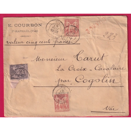 N°94 97 ST RAPHAEL VAR LETTRE CHARGEE POUR COGOLIN 1887 COVER