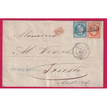 N°29 31 GC 2240 MARSEILLE POUR TRIESTS AUTRICHE AUSTRIA ITALIE ITALIA LETTRE COVER