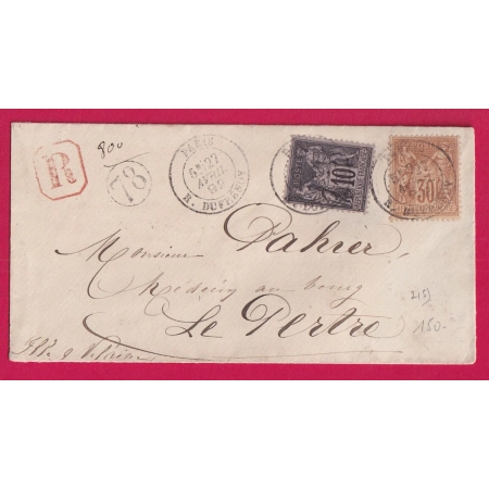N°89 80 PARIS R DUFRENOY RECOMMANDE POUR LE PERTRE ILLE ET VILAINE LETTRE COVER