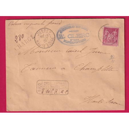 N°104 SEUL SUR LETTRE RECOMMANDE JUSSEY HAUTE SAONE POUR CHAMPLITTE LETTRE COVER