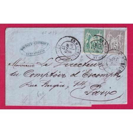 N°65 77 ARMENTIERES NORD POUR PARIS LETTRE COVER