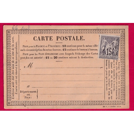 N°66 NEUF SANS GOMME SUR CARTE PRECURSEUR COTE TIMBRE 400€ LETTRE COVER