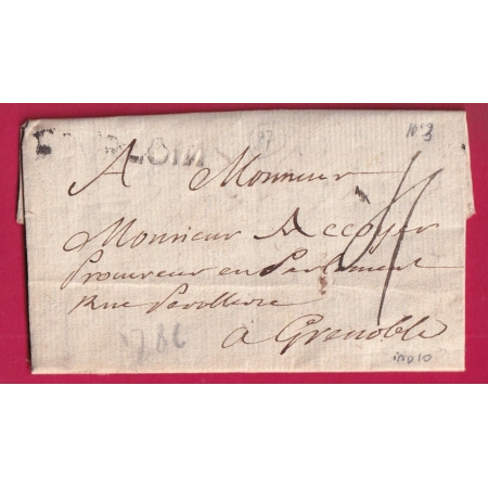 MARQUE BOURGOIN ISERE 1786 LENAIN N°3 POUR GRENOBLE INDICE 10 LETTRE COVER