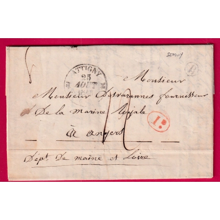 CAD TYPE 12 ATTIGNY ARDENNES BOITE RURALE B SEMUY POUR ANGERS + DECIME RURAL LETTRE COVER