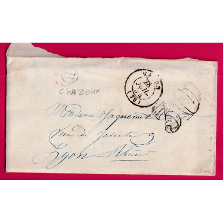 CAD TYPE 15 MACON SAONE ET LOIRE BOITE RURALE B CHAZOUX 1854 POUR LYON LETTRE COVER