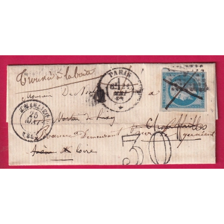 N°14 TROUVE A LA BOITE MANUSCRIT PARIS TAXE TAMPON 30 POUR CHARLIEU LOIRE LETTRE COVER