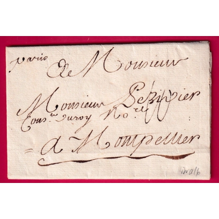 MARQUE MANUSCRIT PARIS 1770 LENAIN N°1A INDICE 16 POUR MONTPELLIER HERAULT LETTRE COVER
