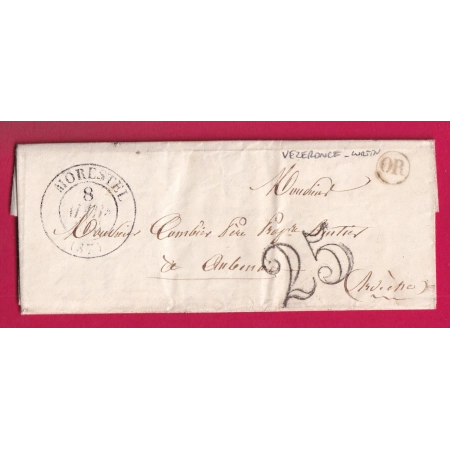 CAD TYPE 13 MORESTEL ISERE 1851 OR VEZERONCE CURTIN POUR AUBENAS ARDECHE LETTRE COVER
